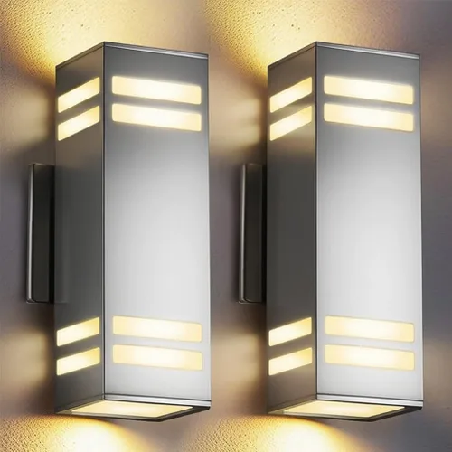 Vista 21 de SHIMR Luces de pared para exteriores modernas al atardecer al amanecer, aplique exterior cuadrado negro mate con bombillas incluidas, iluminación