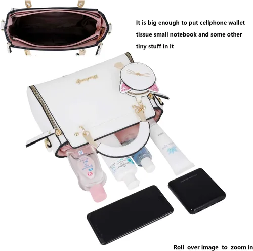 Vista 5 de Qiayime Bolso de mano de moda para mujer, bolso cruzado de lujo de cuero sintético, bolso de mensajero para hombro, bolso de mano para gato