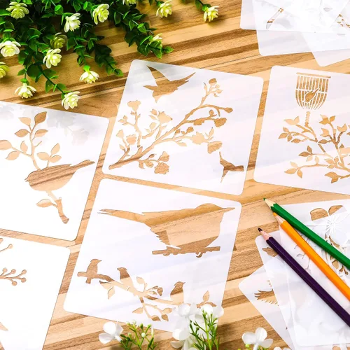 Vista 6 de Juego de 20 plantillas reutilizables para estarcir, plantillas de primavera e invierno, de Navidad, para pintar sobre pared de madera, decoración