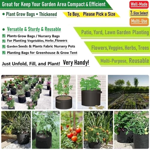 Vista 3 de Paquete de 5 bolsas gruesas de 1 galón para vivero, bolsas de cultivo de plantas (7 x 6 pulgadas), macetas de tela para macetas, bolsa de jardín