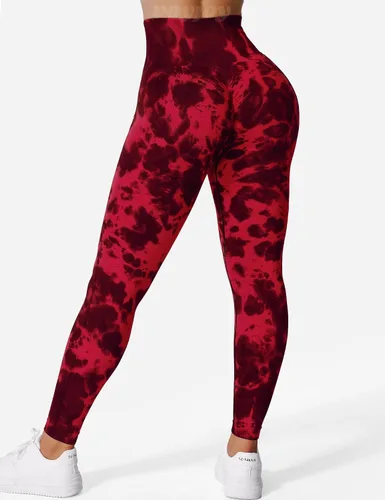 Vista 2 de VOYJOY - Leggings sin costuras de teñido anudado para mujer, pantalones de yoga de cintura alta, mallas elásticas con levantamiento de glúteos