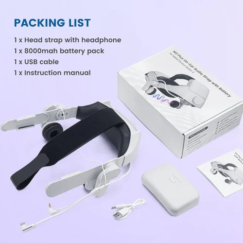 Vista 7 de Headphone Head Strap with 8000mah Battery Pack for OculusMeta Quest 2, On-Ear Audio Elite Strap Comfort Headstrap Replacement Accessories for