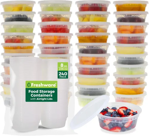 Vista 14 de Freshware Contenedores de almacenamiento de alimentos con tapas [60 unidades de 8, 16, 32 onzas, 20 juegos de cada tamaño] Contenedores de plástico