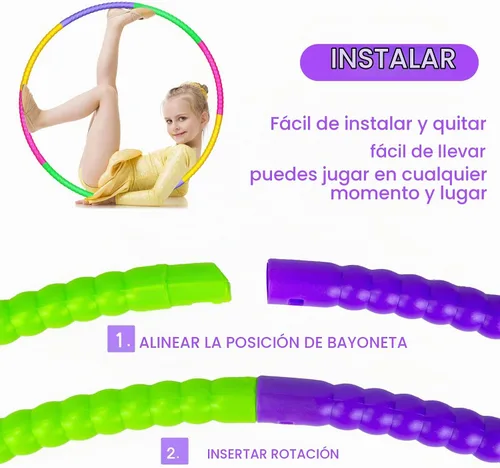 Vista 5 de Aro de ejercicio para niños, ajustable, desmontable, peso y tamaño, aro de plástico para actividades al aire libre, gimnasio, aula, escuela