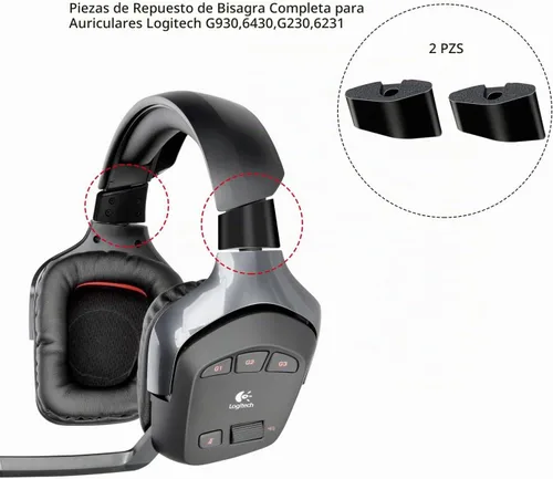 Vista 2 de Piezas de repuesto de bisagra completa para Logitech G930, G430, G230, G231, 1 par de reparación para auriculares rotos