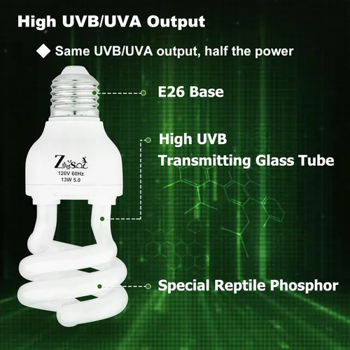Vista 2 de Bombilla UVB para reptiles de vidrio de alta transmisión UV 13W
