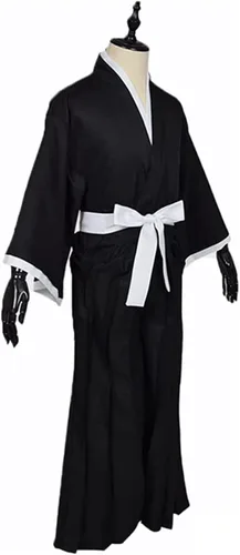 Vista 4 de Kurosaki Ichigo - Disfraces de cosplay kimono para adultos bata negra uniforme samurái trajes de Halloween