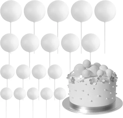 Vista 31 de ASTARON 20 piezas de decoración de bolas para pastel, mini globos, decoraciones de pastel, palos, bolas negras, decoraciones de pastel