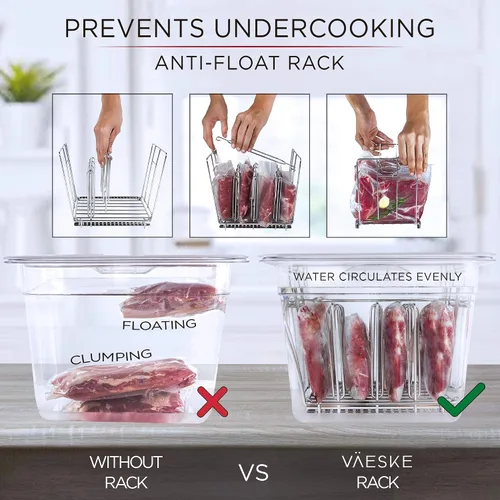 Vista 3 de Väeske Recipiente Sous Vide con tapa, se adapta a la mayoría de cocinas Sous Vide, accesorios Sous Vide (12 cuartos de galón, estante)
