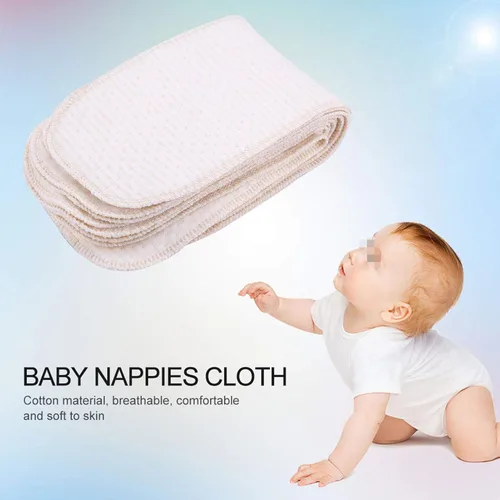 Vista 5 de Pañales de tela, algodón suave, transpirable, de alta absorción, reutilizables, insertos de pañales para recién nacidos, bebés durante la noche