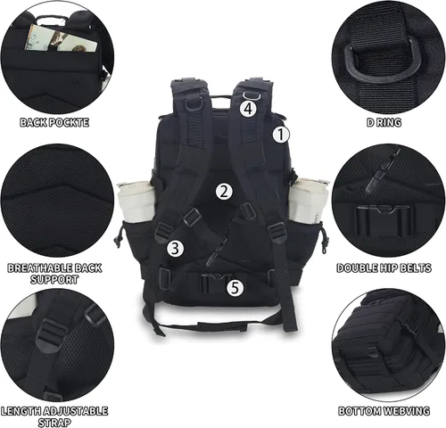 Vista 5 de Mochila táctica militar de 25 litros, resistente Molle, paquete de asalto para el trabajo, gimnasio, al aire libre, senderismo, campamento