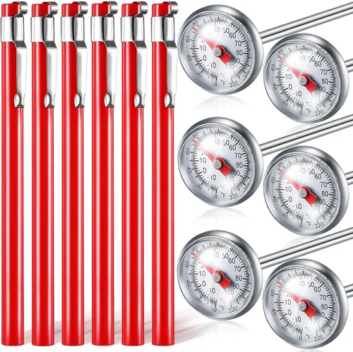 Vista 7 de Xuhal 6 piezas de termómetro de cocina de acero inoxidable con vástago largo de 5 pulgadas y esfera de 1 pulgada para leche, espumado, alimentos