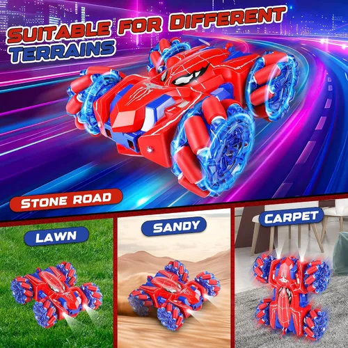 Vista 4 de Spider - Coche de acrobacias de doble cara con control remoto para niños