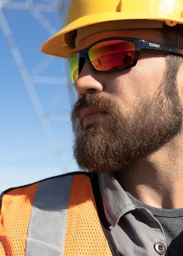 Vista 6 de DVX Charge - Lentes de sol – ANSI Z87.1 – Lentes de espejo naranja con montura negra brillante con puntas naranjas, gafas de seguridad que cumplen