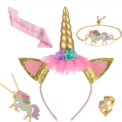 Vista 4 de Unicorn Dress for Girls Unicorn Costume Pageant Birthday Princess Party Headband with Accessories