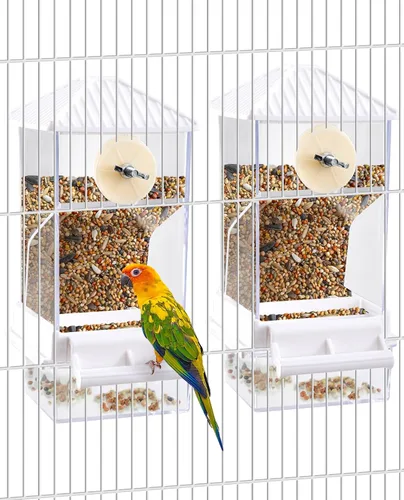 Vista 14 de Hamiledyi - Set de comederos sin ensuciar para pájaros con dispensador de agua, contenedor de semillas para periquitos, comedero automático
