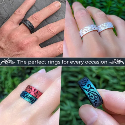 Vista 3 de Anillo de silicona Knot Theory en Filigrana, Floral, Corazones o Laurel - Banda de boda de silicona grabada de doble capa, para actividades