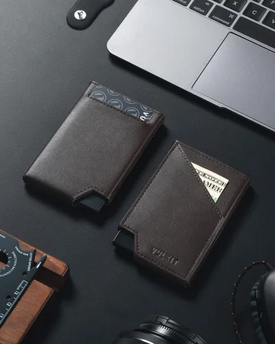Vista 6 de VULKIT Cartera para tarjetas desplegable con bloqueo RFID, funda delgada de aluminio con bolsillo para dinero de negocios para tarjetas de crédito