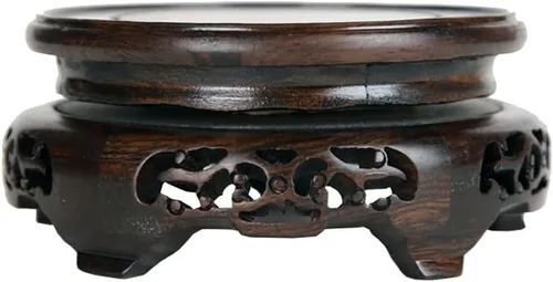 Vista 2 de Soporte de pedestal redondo de madera agria negra giratoria oriental