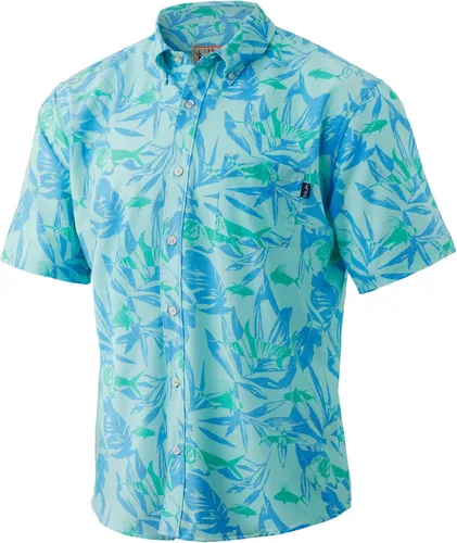 Vista 18 de HUK Camisa Kc Scott estampada Kona, camisa de rendimiento con botones de manga larga para hombre Fish Chaos - Blanco