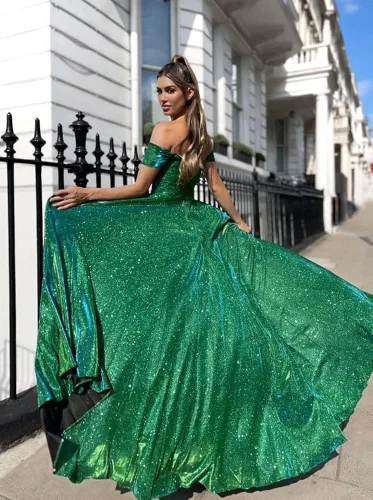 Vista 6 de Fanciest Vestidos de fiesta de lentejuelas con hombros descubiertos 2023, vestidos largos de baile para mujer, vestidos de noche formales