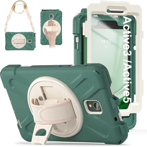 Vista 12 de Funda para Samsung Galaxy Tab Active 3/Galaxy Tab Active 5 de 8.0 pulgadas, 3 en 1 resistente protección con soporte 360/correa de mano/correa