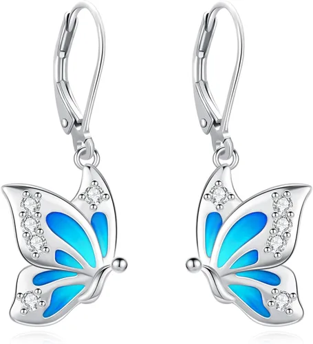 Vista 197 de Aretes colgantes de plata de ley con diseño de árbol de la vida, flor, abeja, animales, gato, colibrí, piedra lunar, turquesa, aretes con cierre