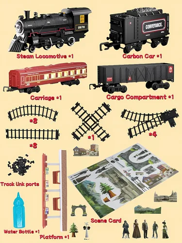 Vista 6 de Mantfuty - Juego de tren de juguetes para niños con humo, luces y sonido, trenes eléctricos con locomotora de vapor, vagones de tren y pistas