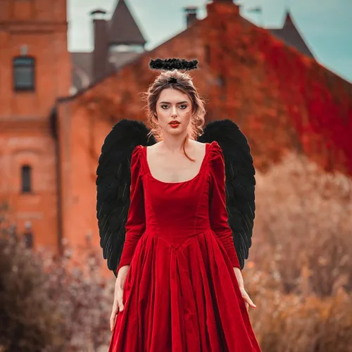 Vista 2 de Alas de ángel y halo para adultos, disfraz de alas de ángel de plumas para mujeres, niños y niñas, cosplay de Halloween