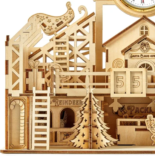 Vista 4 de Rompecabezas de madera 3D, kits de modelo de fábrica de Papá Noel, rompecabezas y rompecabezas para Navidad/cumpleaños, regalos para adultos