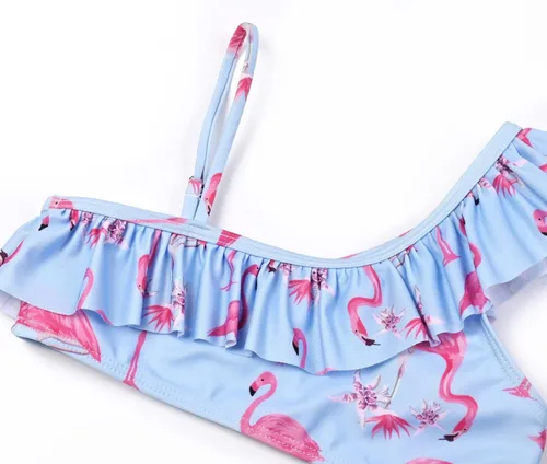 Vista 3 de QPANCY Trajes de baño de dos piezas para niñas con un hombro descubierto