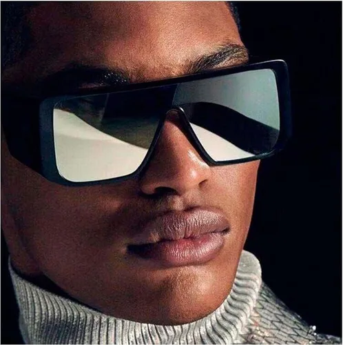 Vista 2 de FEISEDY Lentes de sol envolventes para hombres y mujeres, escudo futurista rectángula, parte superior plana, persianas de una pieza B9037, 65mm