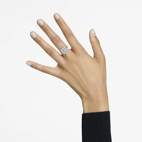 Vista 6 de Swarovski Gema cocktail ring, Flower, White, Rhodium plated