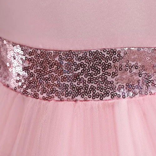 Vista 7 de Vestido de princesa para niñas para boda, fiesta de cumpleaños, vestido de tul alto bajo, vestido de baile de lentejuelas con tren