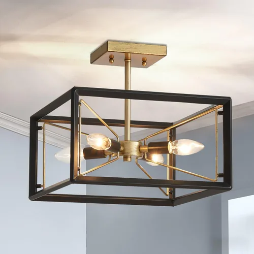Vista 10 de AGV LIGHTING CL035S Lámpara de Techo Moderna de Montaje al Ras, Lámpara de Techo Cuadrada, Base E12 3 Luces, L12 x W12 x H7, Acabado Negro Mate