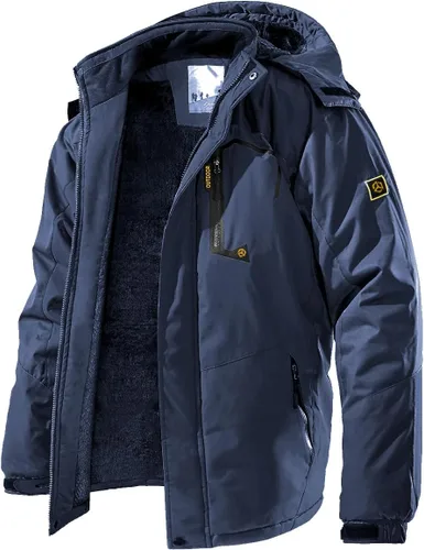 Vista 11 de Chaqueta de esquí para hombre, de invierno, con forro polar cálido, impermeable, cortavientos, con capucha, para montaña, senderismo, nieve y lluvia