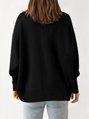 Vista 2 de ANRABESS Suéter de punto de manga larga con botones y cuello en V para mujer, casual, holgado, de gran tamaño, abrigo