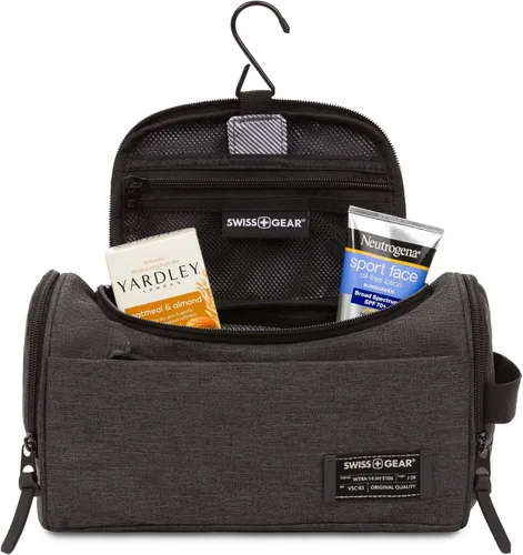 Vista 7 de SWISSGEAR - Neceser colgante para hombre y mujer, kit de viaje para baño, gimnasio y ducha, color gris jaspeado