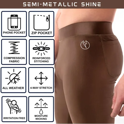 Vista 4 de Kapow Meggings Leggings de compresión Supreme Range Deluxe con bolsillos para hombre (Júpiter, S), júpiter