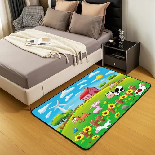 Vista 5 de Alfombra decorativa de 4 x 5 pies con diseño de cerdo y pollo y perro, alfombra de sala de estar de animales de granja para decoración rústica