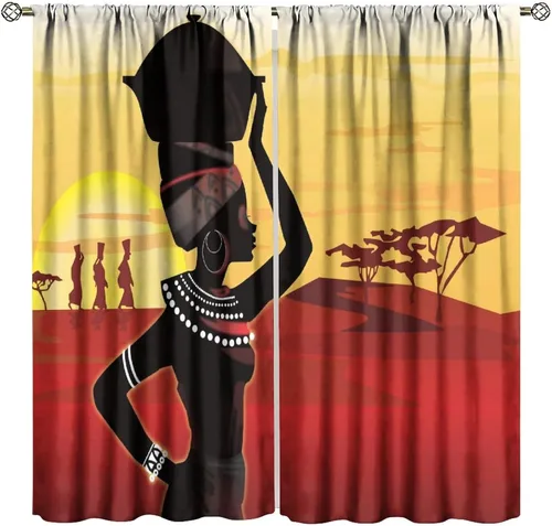 Vista 43 de Cortina de mujer africana, con estampado étnico tribal y étnico, reducción de ruido, para dormitorio, sala de estar, cortinas con aislamiento