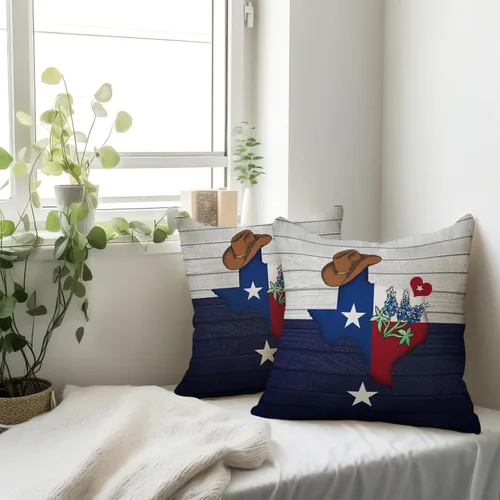 Vista 20 de Juego de 2 fundas de almohada de 16 x 16 pulgadas, diseño patriótico de bandera estadounidense con estrellas para exteriores, estilo casa de campo
