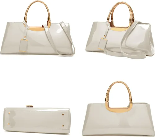 Vista 3 de jessie Bolso de hombro estructurado de piel de charol para mujer, bolsa cruzada con asa superior