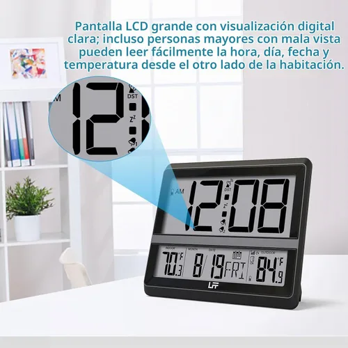 Vista 4 de LFF Reloj atómico de 11,5 pulgadas con fecha de temperatura interior y Negro