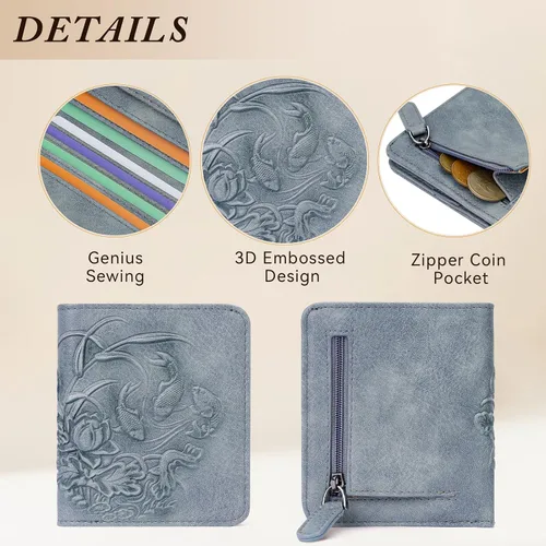 Vista 4 de MEITRUE Cartera pequeña para mujer, cartera delgada RFID para mujer, tarjetero con ventana de identificación, 02-azul cielo, Moderno