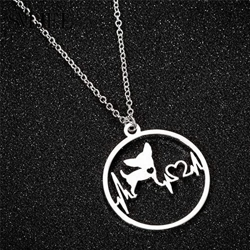 Vista 2 de Eiffy Dibujos animados Chihuahua ECG Heartbeat Cachorro Perro Pendientes Colgante Collar Animal Mascota Hipoalergénico Joyería para Mujer