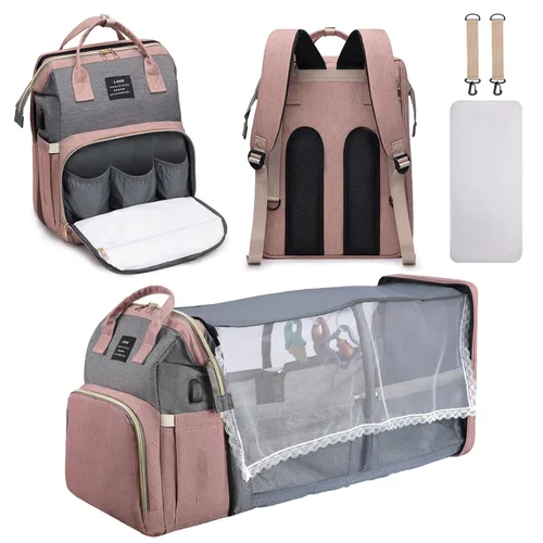 Vista 8 de Mochila para pañales, bolsa de pañales multifuncional para bebés, Negro -, Bolsa de pañales para bebé