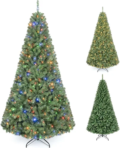 Vista 18 de COSTWAY Árbol de Navidad artificial de 6 pies, diseño preiluminado con Verde nevado