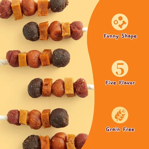 Vista 3 de Jungle Calling Golosinas para Perros, Aperitivos Kabob para Perros Multisabor, Kabobs Comestibles para Perros, Hechos con Pollo, Pato, Carne de Res