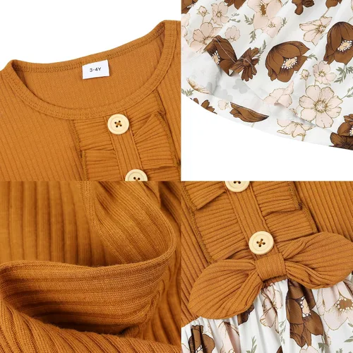 Vista 6 de PATPAT - Vestido de manga larga con estampado de flora para niña pequeña, otoño e invierno